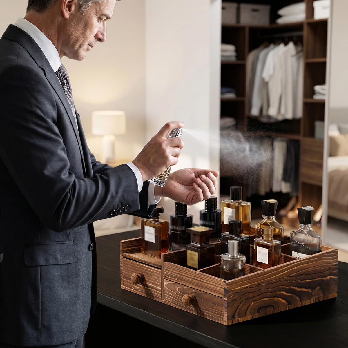 Refined Wooden Cologne Organizer